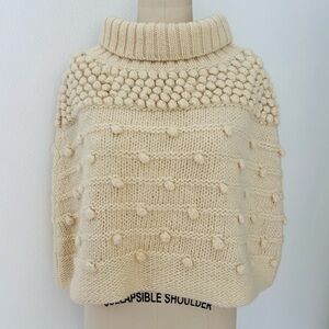 Anthropologie Sleeping On Snow Wool Poncho NWOT Turtleneck Cream Knit Baubles